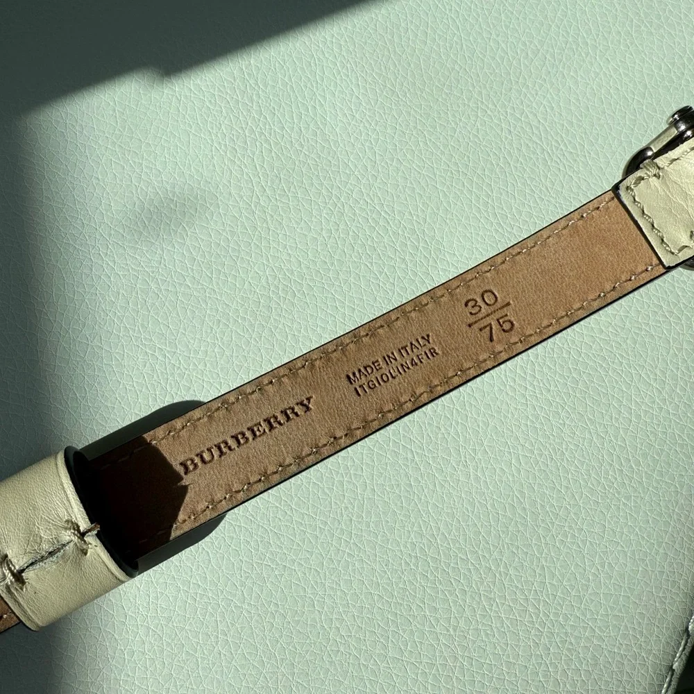 Burberry Dover Embellished Slim Leather Belt LIMESTONE - Picture 8 of 8